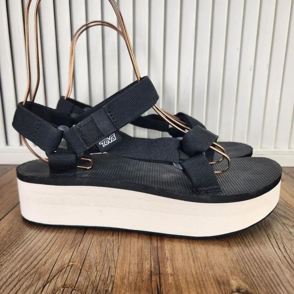 Teva Flatform Universal Sandals Women's 8 Black Platform Slingback Shoes 1008844